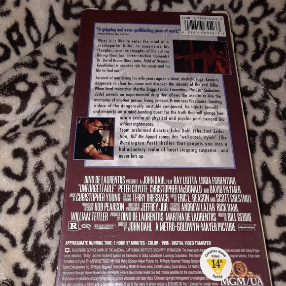 6/$15 Unforgettable 1996 MGM VHS video tape - Picture 3 of 4